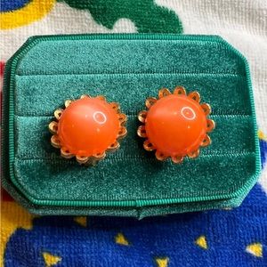 Vintage Orange Moonglow Clip on Earrings, marked STAR